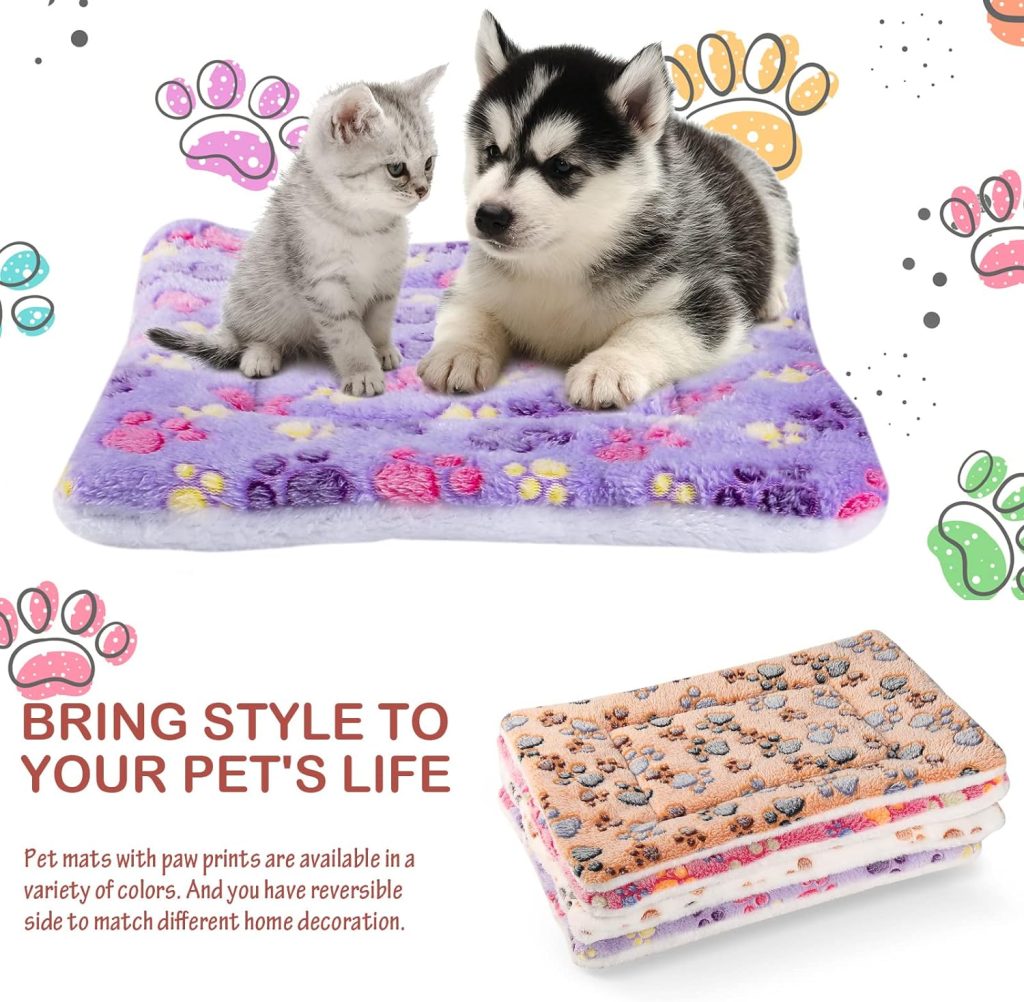 4 Pack Ultra Soft Dog Cat Bed Mat with Cute Prints Reversible Fleece Dog Crate Kennel Pad Cozy Washable Thickened Hamster Guinea Pig Bed Pet Bed Mat for Small Animals (Vivid Color,13 x 10 Inches)