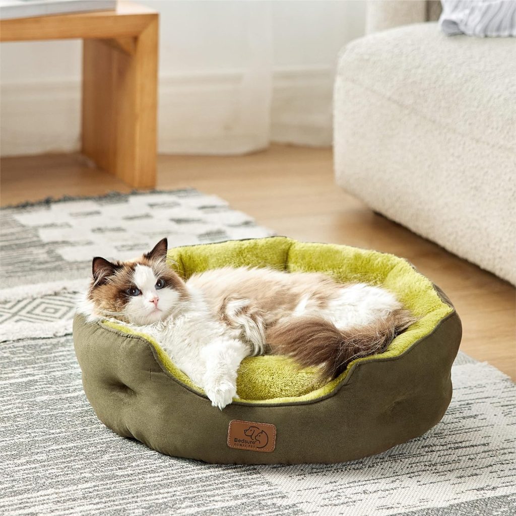 Bedsure Dog Beds for Small Dogs - Round Cat Beds for Indoor Cats, Washable Pet Bed for Puppy and Kitten with Slip-Resistant Bottom, 20 Inches, Taupe
