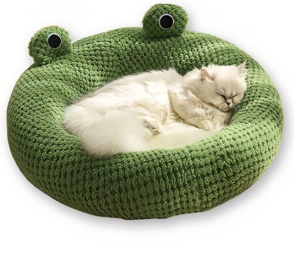 Dog Bed Cute Frog Pet Bed Comfortable Cozy Frog Plush Pet Beds for Small, Medium Dogs and Cats, Soft Funny Cute Plush Dog Beds, Fluffy Dog Beds with Non-Slip Bottom (19.7in, A)
