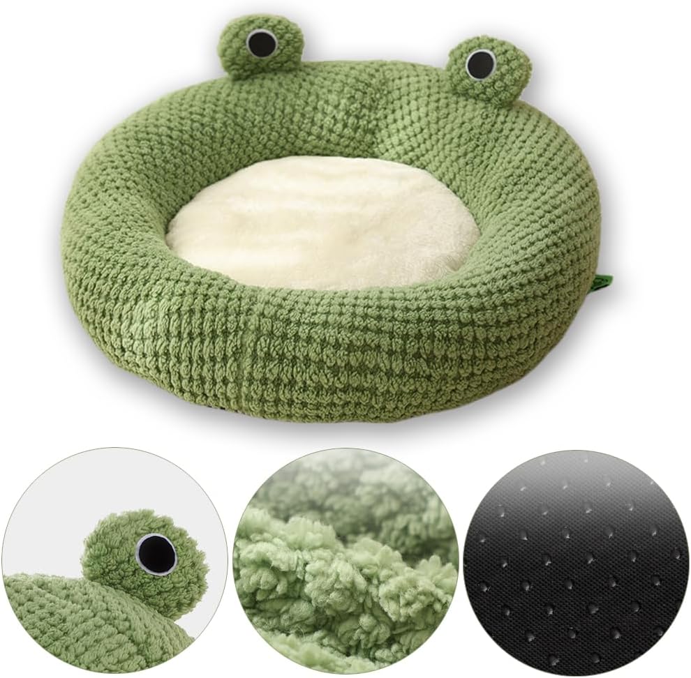 Dog Bed Cute Frog Pet Bed Comfortable Cozy Frog Plush Pet Beds for Small, Medium Dogs and Cats, Soft Funny Cute Plush Dog Beds, Fluffy Dog Beds with Non-Slip Bottom (19.7in, A)