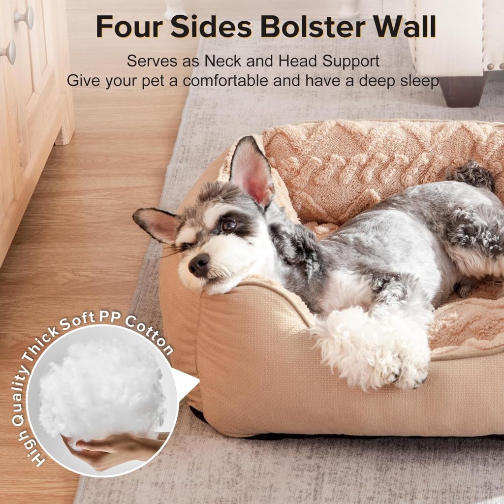 JOEJOY Small Dog Bed for Medium Small Dogs, Rectangle Washable Dog Sofa Bed, Soft Breathable Puppy Bed, Durable Pet Cuddler Bed with Anti-Slip Bottom, 20x19x6, Beige