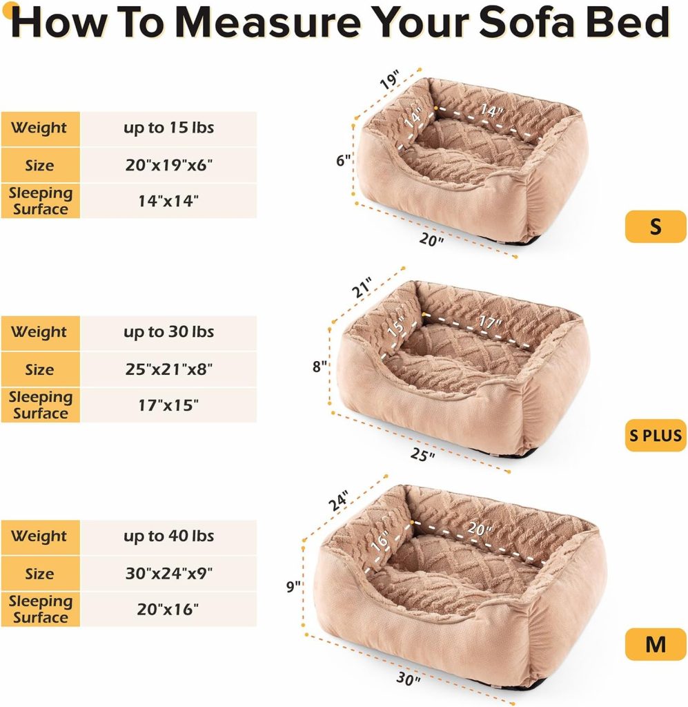 JOEJOY Small Dog Bed for Medium Small Dogs, Rectangle Washable Dog Sofa Bed, Soft Breathable Puppy Bed, Durable Pet Cuddler Bed with Anti-Slip Bottom, 20x19x6, Beige