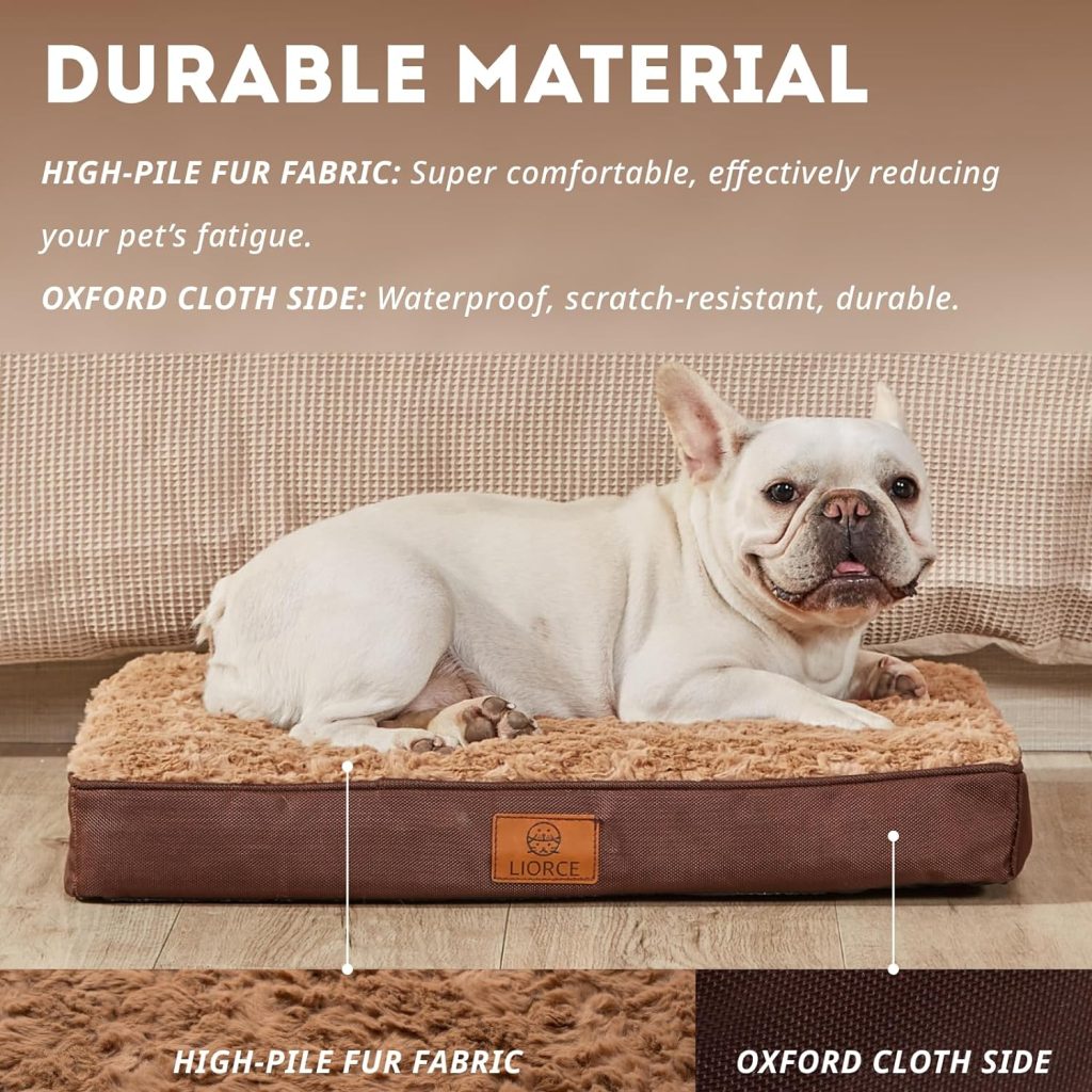 LIORCE Medium Dog Bed for Medium Dogs - Orthopedic Dog Beds for Crate with Removable Washable Cover, Cooling Egg Foam Pet Bed Mat with Waterproof Liner, Non-Slip Bottom, Brown