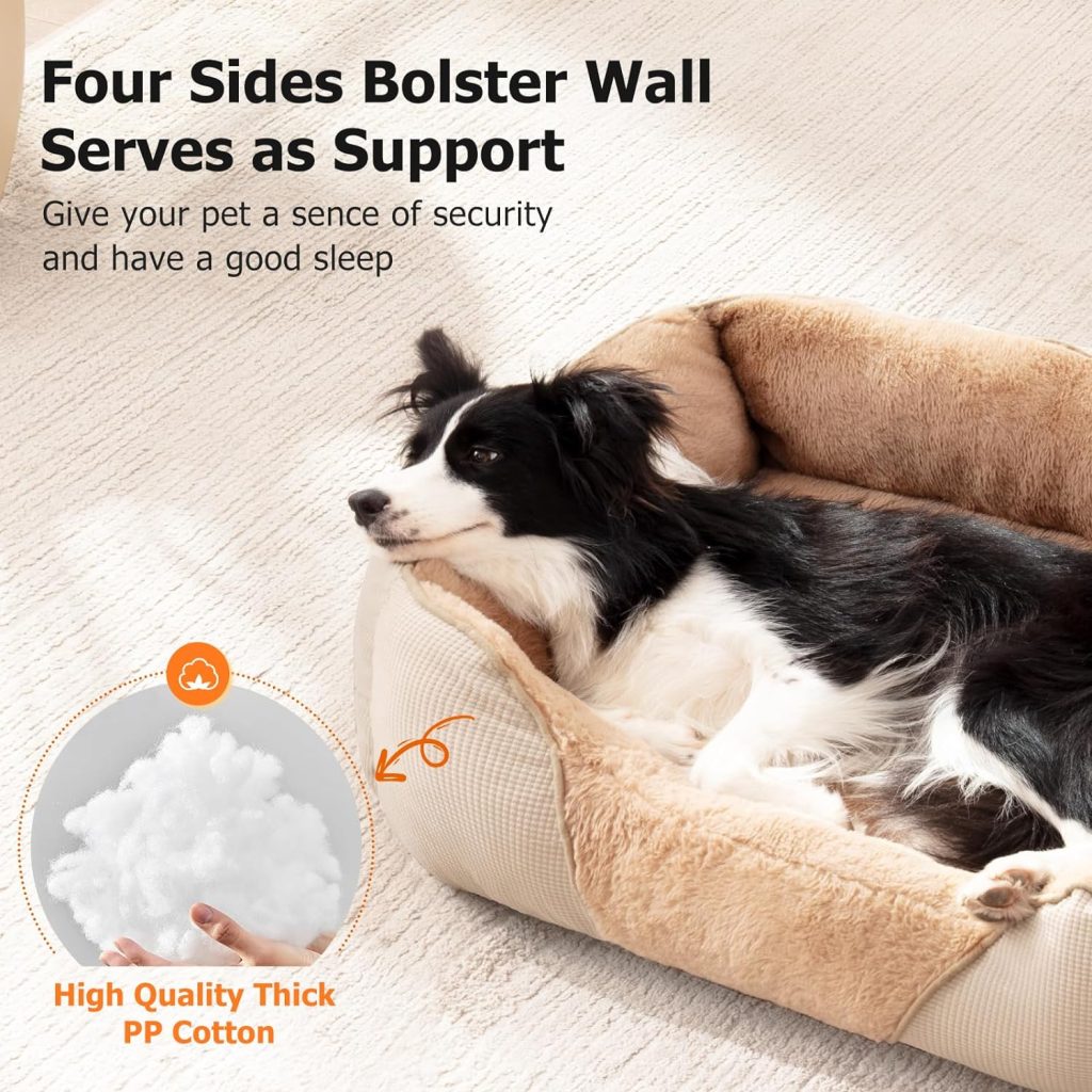 MIXJOY Dog Beds for Small Dogs, Cat Beds for Indoor Cats Washable, Calming Dog Bed Small Size Dog, Soft Rectangle Pet Beds Sofa Cuddler, Orthopedic Cozy Puppy Bed, Anti-Slip Bottom (20x19in, Beige)