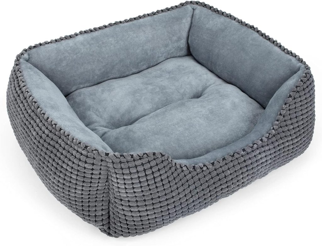MIXJOY Dog Beds for Small Medium Large Dogs, Pet Bed Calming Cat  Puppy Bed, Washable Rectangle Orthopedic Dog Sofa Bed, Soft Sleeping Warming Kitten Bed with Anti-Slip Bottom-20x19x6