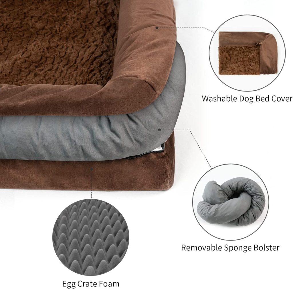 Yiruka Dog Beds for Medium Dogs, Orthopedic Dog Bed, Washable Dog Bed with [Removable Bolster], Waterproof Dog Bed with Nonskid Bottom, Doggy Bed, Medium Dog Bed