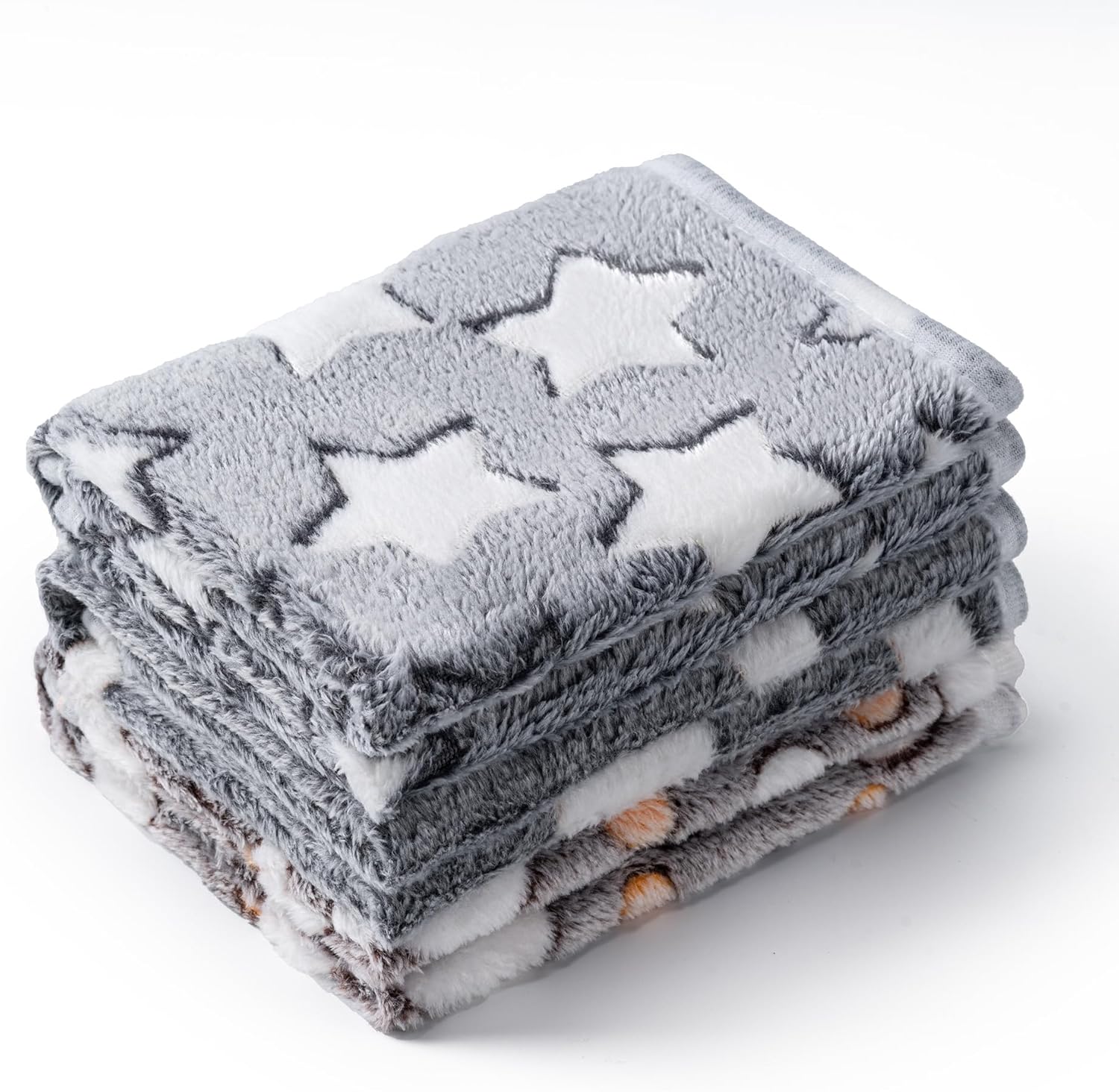 1 Pack 3 Blankets Super Soft Fluffy Premium Fleece Pet Blanket Flannel Paw Printed Throw for Dog Puppy Cat (Small 23x16, Brown, Pink, White)