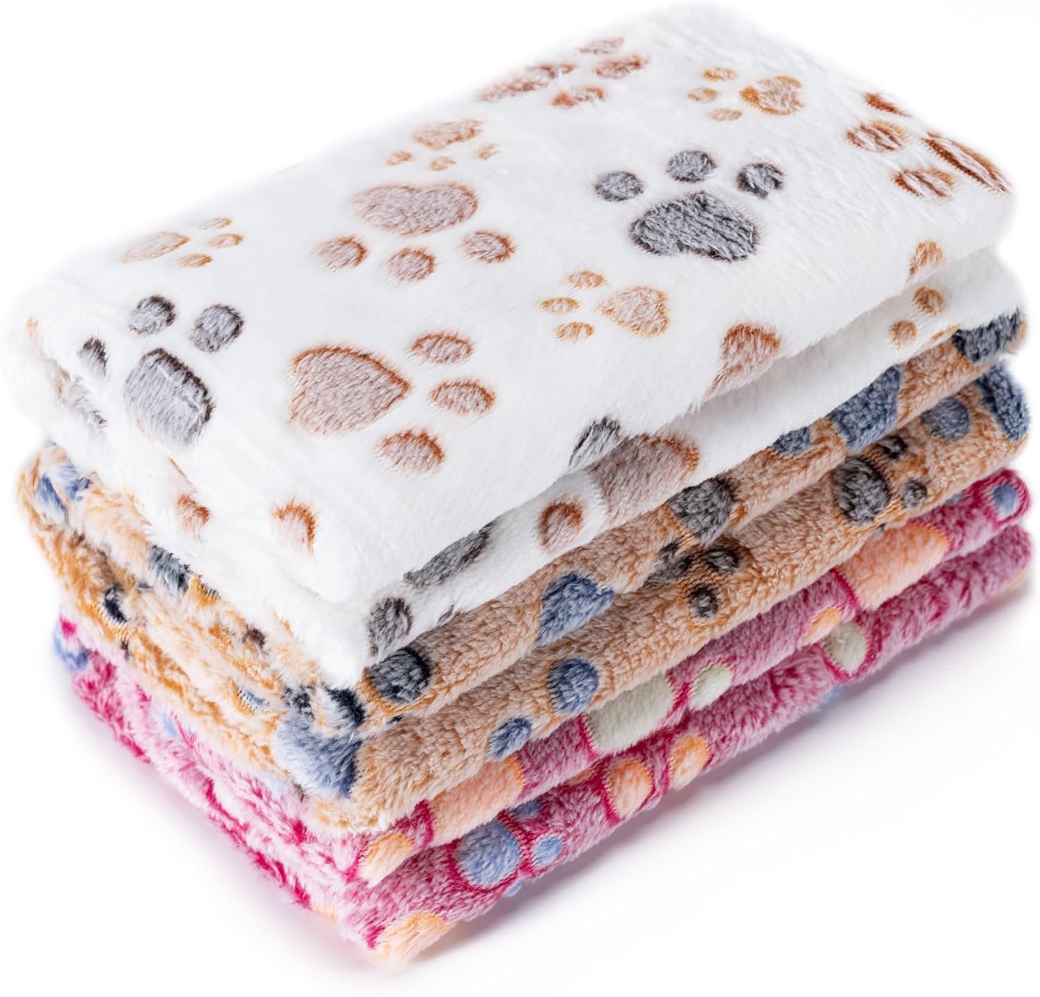 1 Pack 3 Blankets Super Soft Fluffy Premium Fleece Pet Blanket Flannel Paw Printed Throw for Dog Puppy Cat (Small 23x16, Brown, Pink, White)
