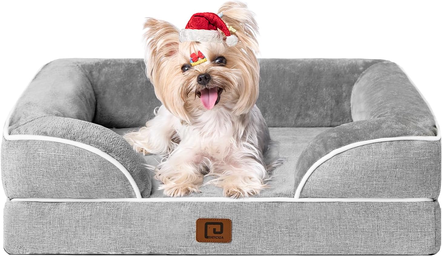 EHEYCIGA Orthopedic Dog Bed for Small Dogs, Waterproof Memory Foam Small Pet Beds with Sides, Non-Slip Bottom and Egg-Crate Foam Medium Dog Couch Bed with Washable Removable Cover, Grey