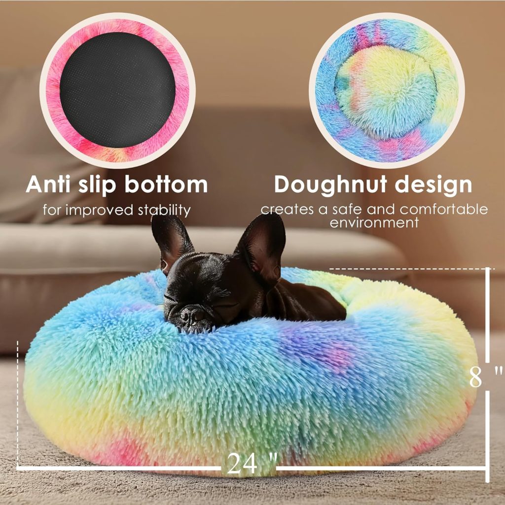Hoewina Dog  Cat Bed for Indoor Cats, 20in Calming Donut Bed for Puppy and Kitten, Washable Round Fluffy Pet Bed for Small Medium Dogs and Cats (Light Grey)