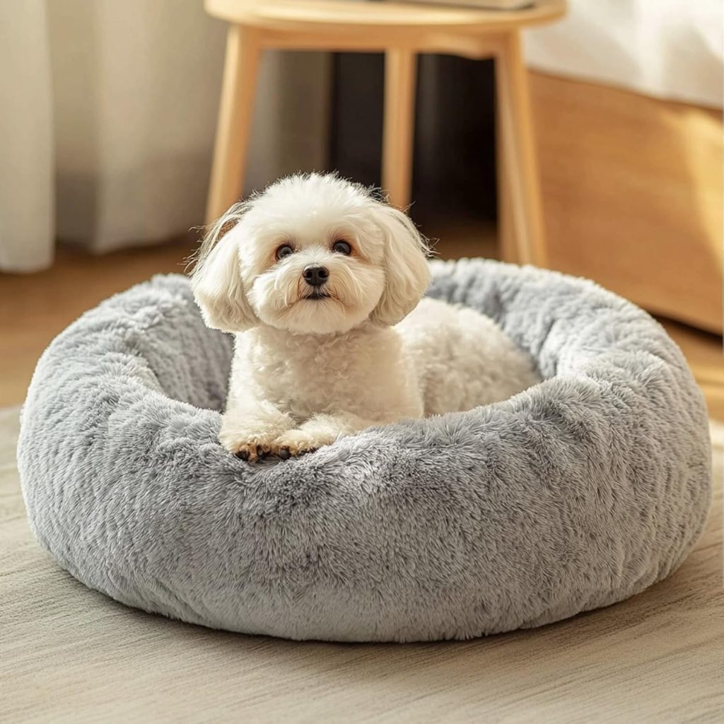 JOLLYVOGUE Dog  Cat Bed, Calming Anti-Anxiety Pet Bed for Small Dogs, Fluffy Donut Cushion for Small and Medium Pets (20)