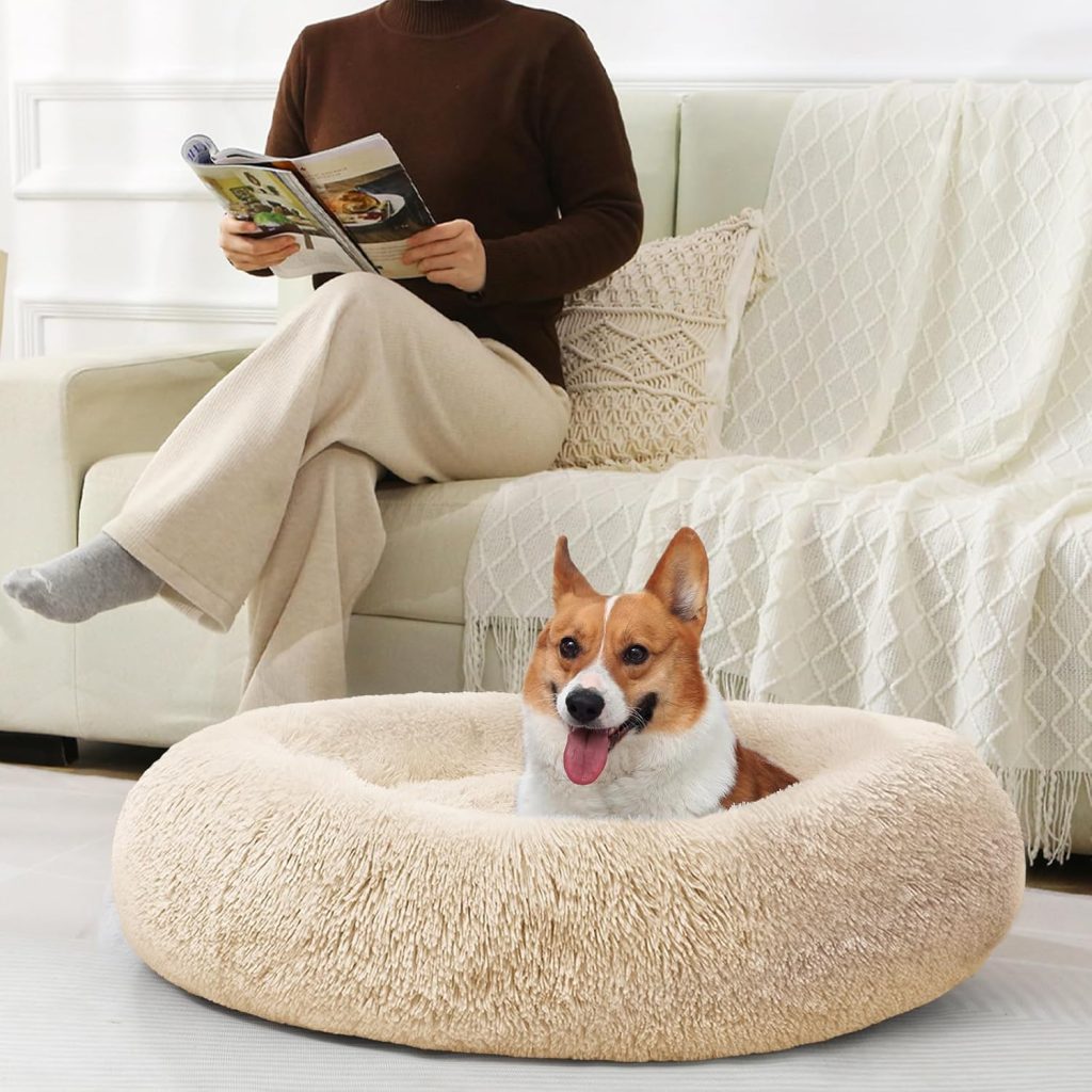 JOLLYVOGUE Dog  Cat Bed, Calming Anti-Anxiety Pet Bed for Small Dogs, Fluffy Donut Cushion for Small and Medium Pets (20)