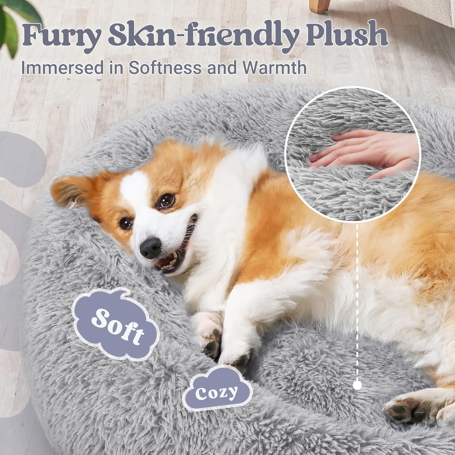 rabbitgoo Cat Beds for Indoor Cats, 20 inches Cat Bed Machine Washable, Fluffy Round Pet Bed Non-Slip, Calming Soft Plush Donut Cuddler Cushion Self Warming for Small Dogs Kittens, Dark Grey, Medium