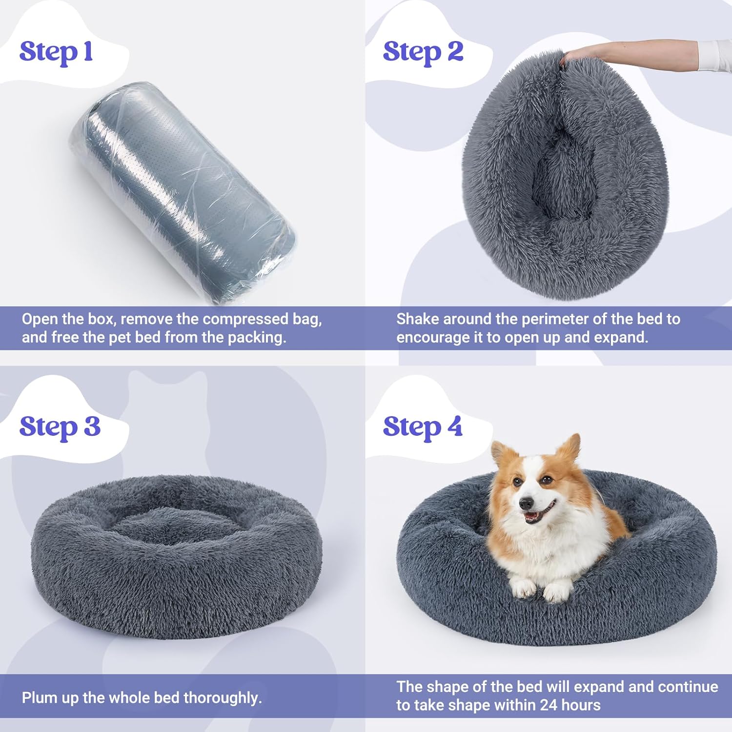 rabbitgoo Cat Beds for Indoor Cats, 20 inches Cat Bed Machine Washable, Fluffy Round Pet Bed Non-Slip, Calming Soft Plush Donut Cuddler Cushion Self Warming for Small Dogs Kittens, Dark Grey, Medium
