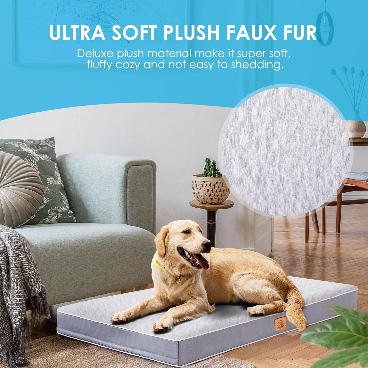 Sunheir Orthopedic Dog Bed for Large Dogs - Big Waterproof Dog Crate Bed with Removable Washable Cover, Egg Crate Foam Support, Anti-Slip Bottom, Deluxe Plush Pet Bed Mat (Grey)