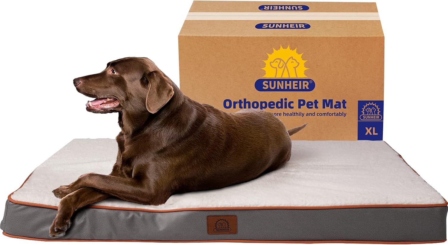 Sunheir Orthopedic Dog Bed for Large Dogs - Big Waterproof Dog Crate Bed with Removable Washable Cover, Egg Crate Foam Support, Anti-Slip Bottom, Deluxe Plush Pet Bed Mat (Grey)