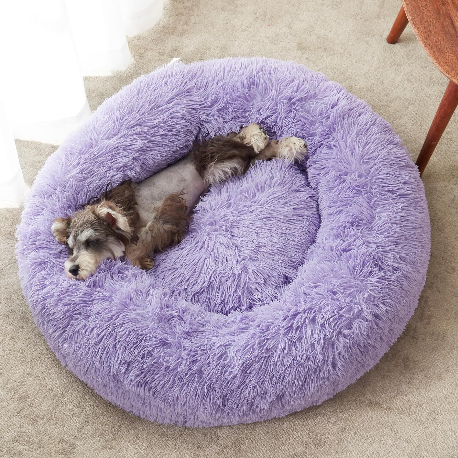WESTERN HOME WH Calming Soft Round Dog  Cat Bed, Anti-Anxiety Donut Cuddler Warming Cozy Fluffy Faux Fur Plush Cushion Bed for Small Medium Dogs and Cats (20/24/27/30), Light Grey