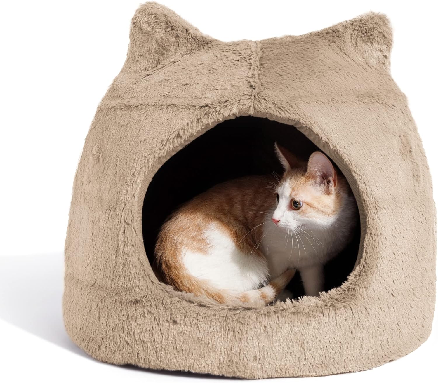 Best Friends by Sheri Meow Hut Fur Dome Pet Bed – Covered Cat Cave for Cats  Small Dogs up to 15 lbs, Faux Fur Hideaway with Water-Resistant Bottom, Machine Washable, Ivory