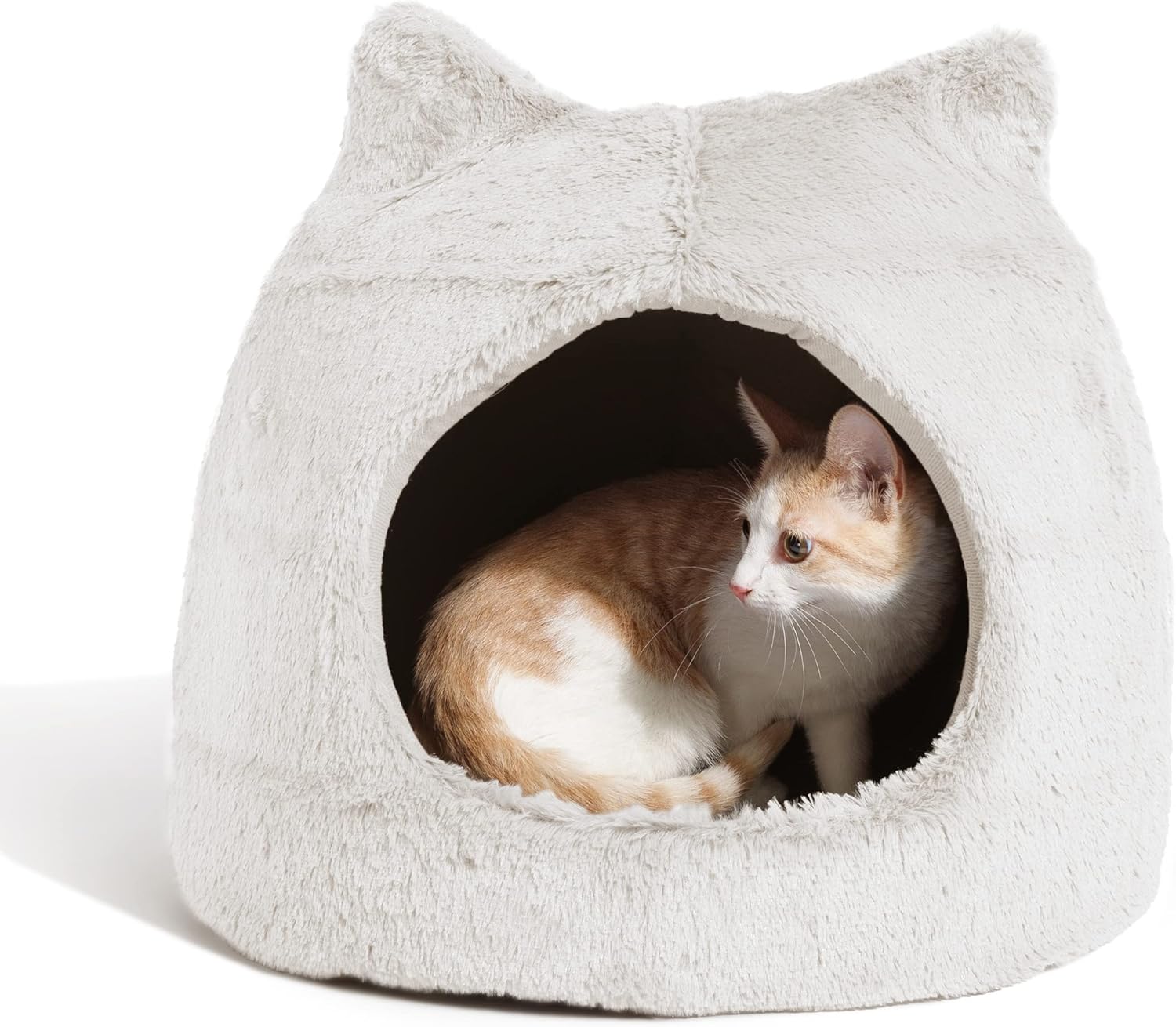 Best Friends by Sheri Meow Hut Fur Dome Pet Bed – Covered Cat Cave for Cats  Small Dogs up to 15 lbs, Faux Fur Hideaway with Water-Resistant Bottom, Machine Washable, Ivory