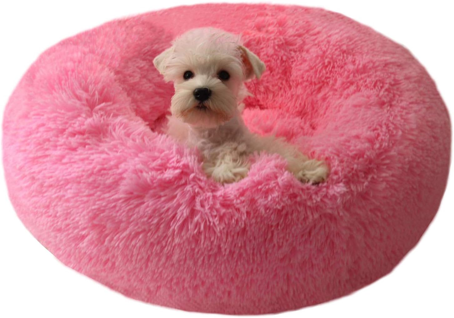 BODISEINT Modern Soft Plush Round Pet Bed for Cats or Small Dogs, Mini Medium Sized Dog Cat Bed Self Warming Autumn Winter Indoor Snooze Sleeping Cozy Kitty Teddy Kennel (20 D x 8 H, Hot Pink)