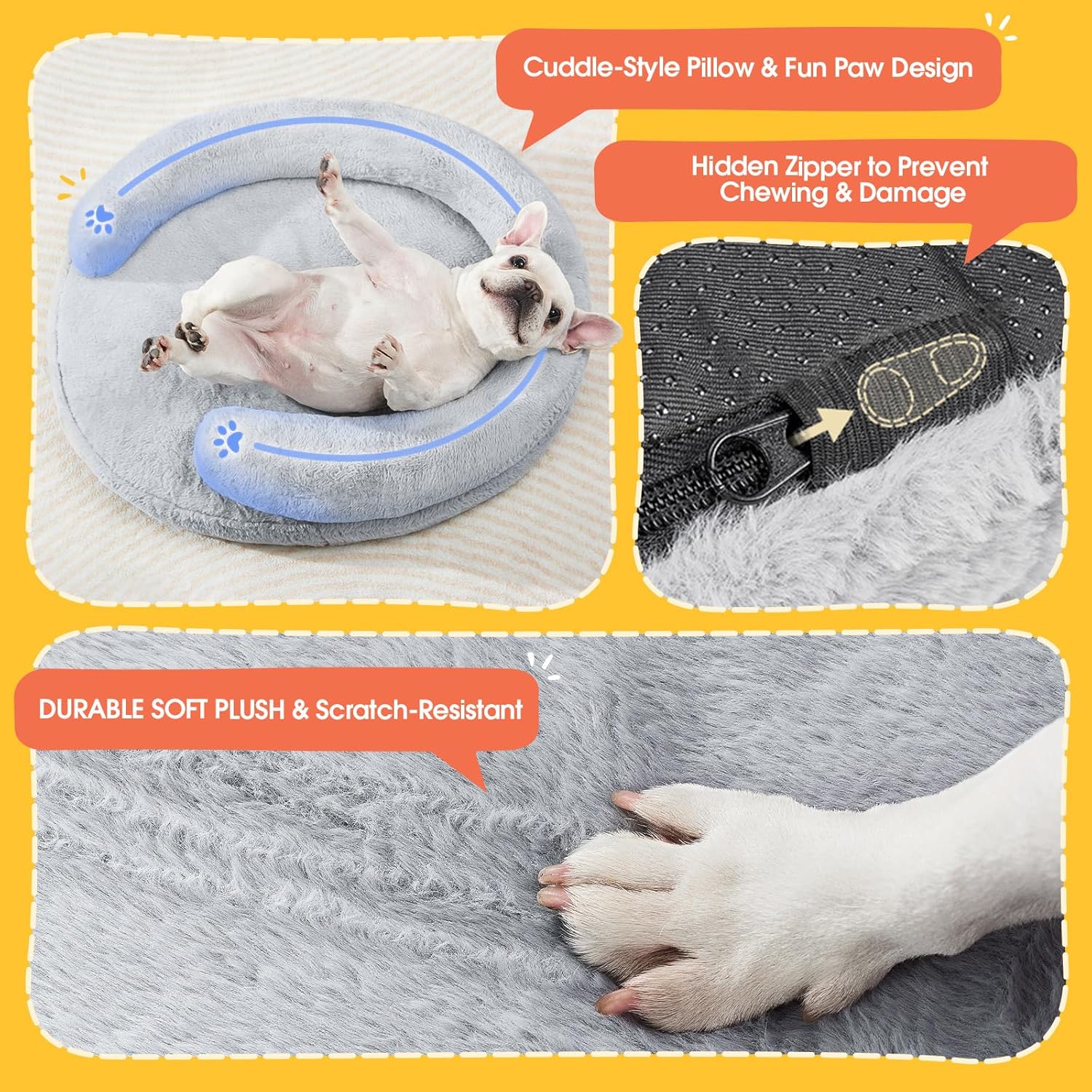 BurgeonNest Orthopedic Dog Bed for Small Dogs, Waterproof Soft Pet Cat Puppy Couch Bolster Bed with Pillow, Removable Washable Cover, Non-Slip Bottom, Egg-Crate Foam, Grey