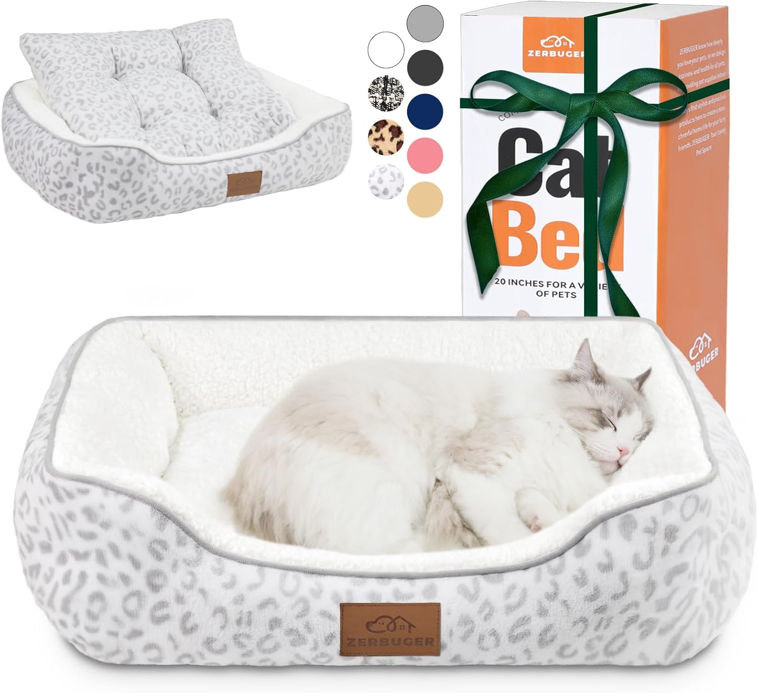 Cat Dog Bed for Pets, Rectangle Pet Bed Gift for Puppy and Kitten, Machine Washable Calming Fluffy Pet Couch Sofa for Indoor Outdoor, Portable Soft Cat Bed with Non-Slip Bottom (Small, Pink)
