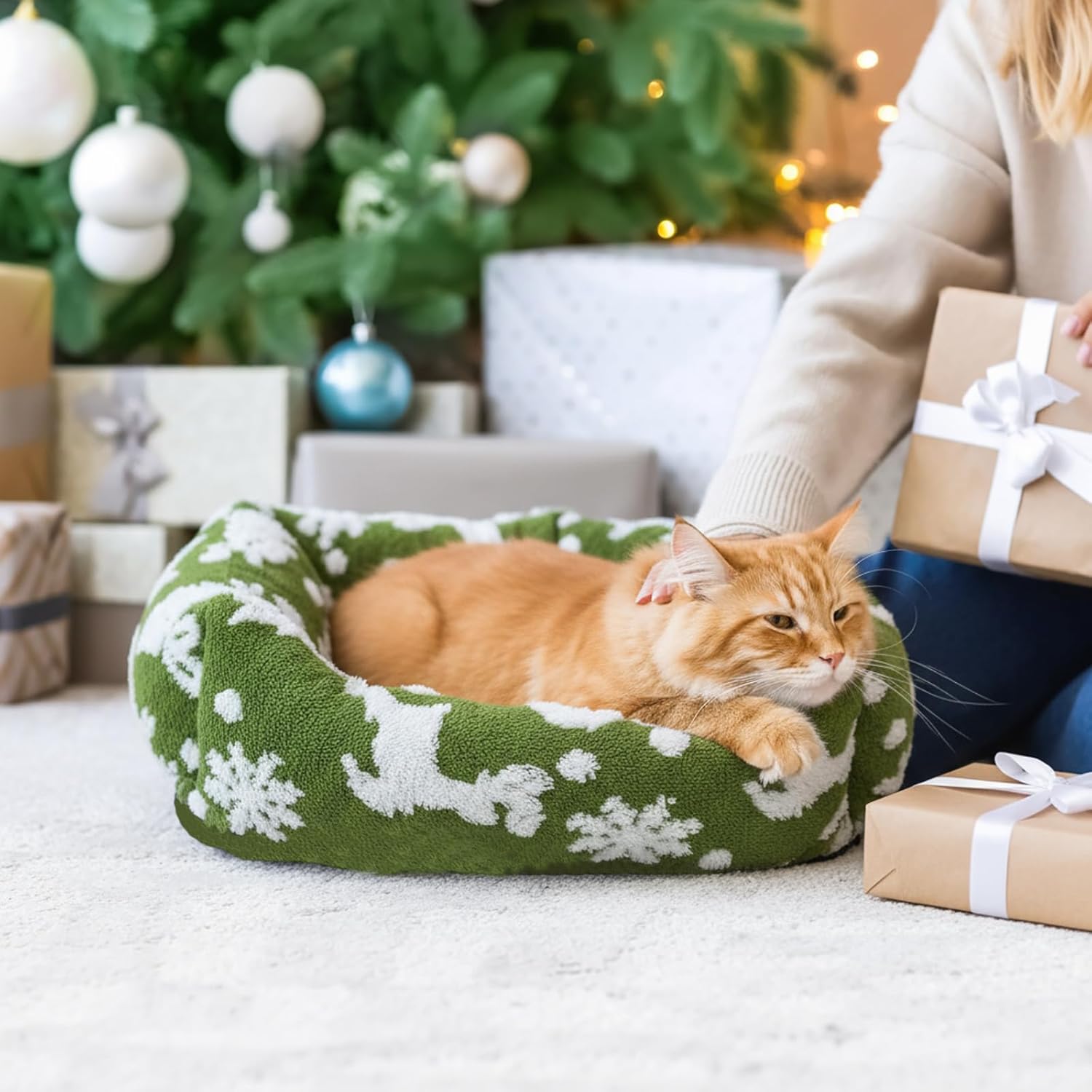 Christmas Dog Beds for Small Dogs 20x19x6 Washable Non Slip Soft Rectangle Cat Beds for Indoor Cats Pets with Removable Zipper Cover Non Slip Bottom