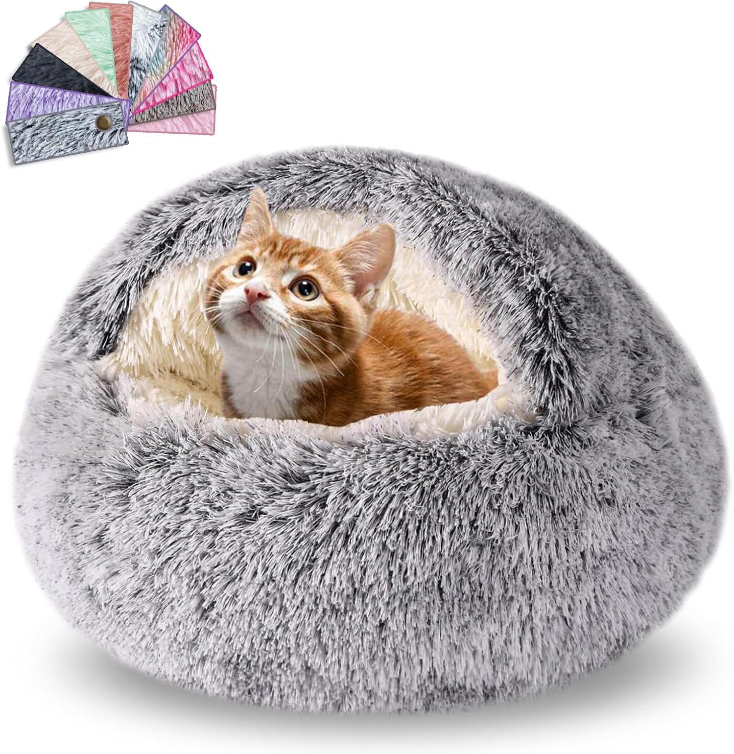 FORMYCATIE Cat Beds for Indoor Cats,Cat Cave for Puppy and Kitty,Calming Small Dog Bed for Small Dogs with Cover Cave,Cozy Warming Fluffy Washable Anti-Slip Pet Sleeping Bag (20 * 20inch,Grey)