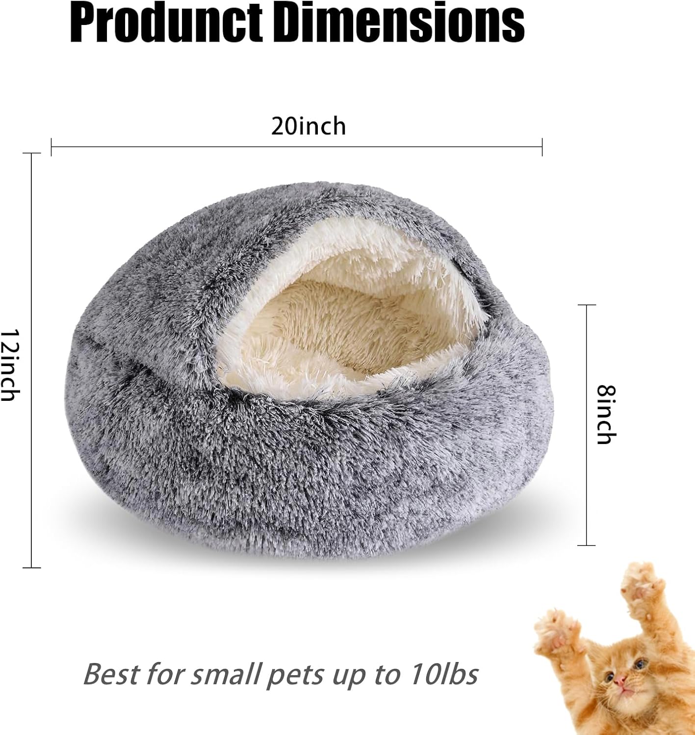 FORMYCATIE Cat Beds for Indoor Cats,Cat Cave for Puppy and Kitty,Calming Small Dog Bed for Small Dogs with Cover Cave,Cozy Warming Fluffy Washable Anti-Slip Pet Sleeping Bag (20 * 20inch,Grey)