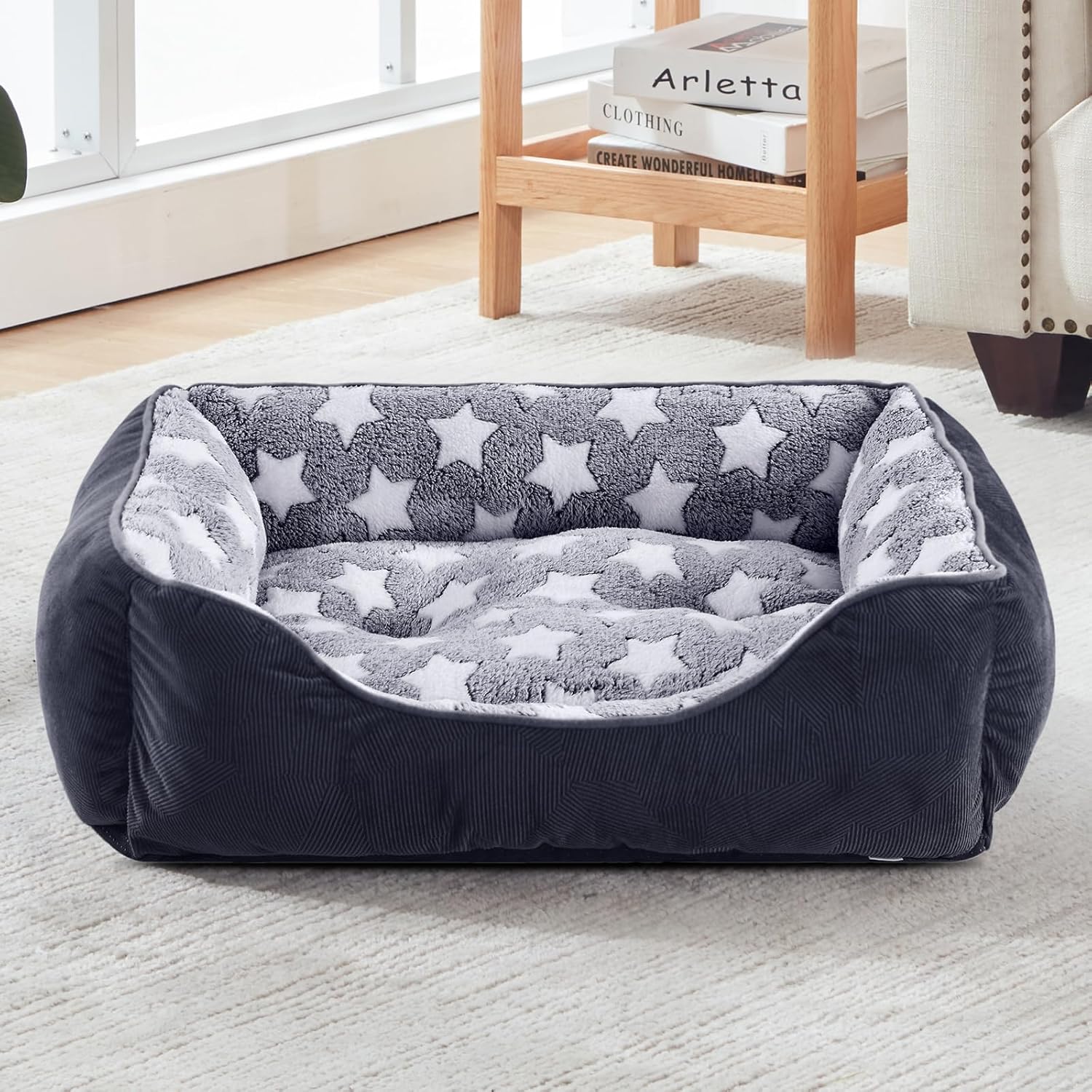 GASUR Small Dog Beds Small Size Dogs, Rectangle Washable Dog Bed, Orthopedic Dogs Sofa Bed, Pet Cuddler Anti-Slip Bottom, Soft Calming Sleeping Warming Puppy Bed (S (20x 19x 6), Black)