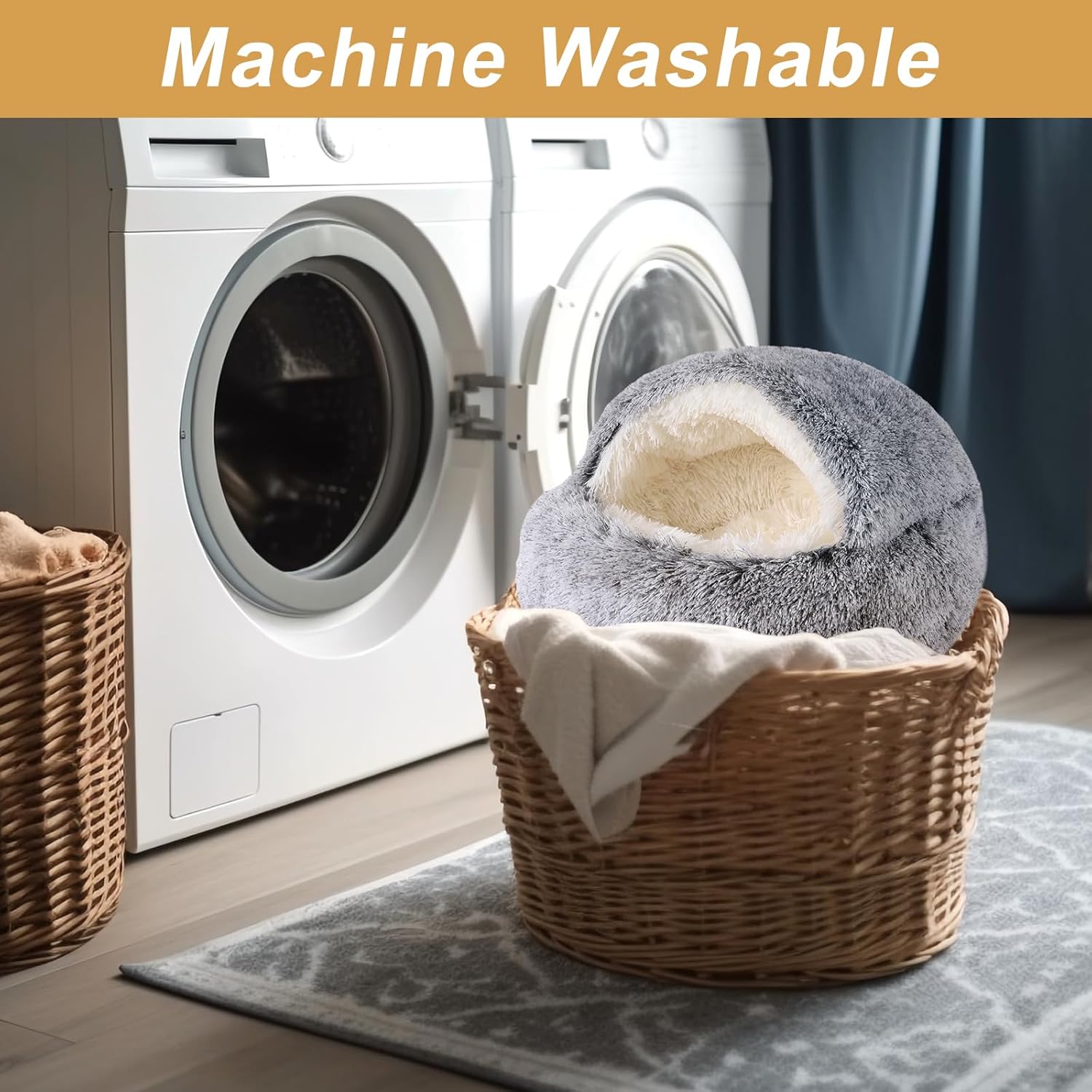 Hooded Dog Bed for Small Dogs, Nest Dog Beds, Washable Cute Cat Cave Bed, Cozy Nook Pet Bed for Dogs or Cats, Anti-Slip Puppy Bed Fits up to 22 lbs Pets(Grey, 20 x 20)