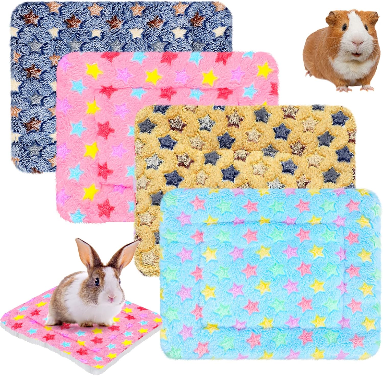 Jetec 4 Pcs Guinea Pig Bed Mat 11 x 10 Bunny Beds for Rabbits Indoor Washable Small Animal Bed Plush Sleeping Pad for Rat Hedgehog Sugar Glider Chinchilla Squirrel Dogs Cats Ferrets Hamster