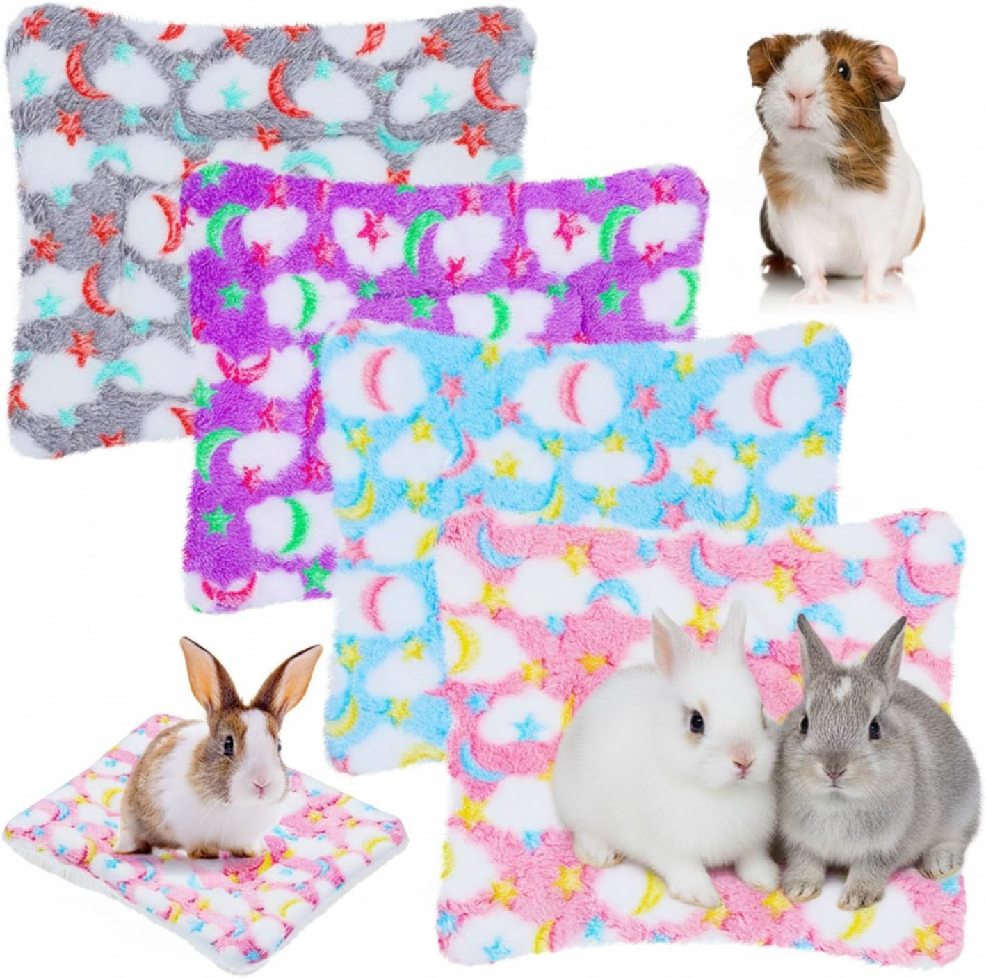 Jetec 4 Pcs Guinea Pig Bed Mat 11 x 10 Bunny Beds for Rabbits Indoor Washable Small Animal Bed Plush Sleeping Pad for Rat Hedgehog Sugar Glider Chinchilla Squirrel Dogs Cats Ferrets Hamster