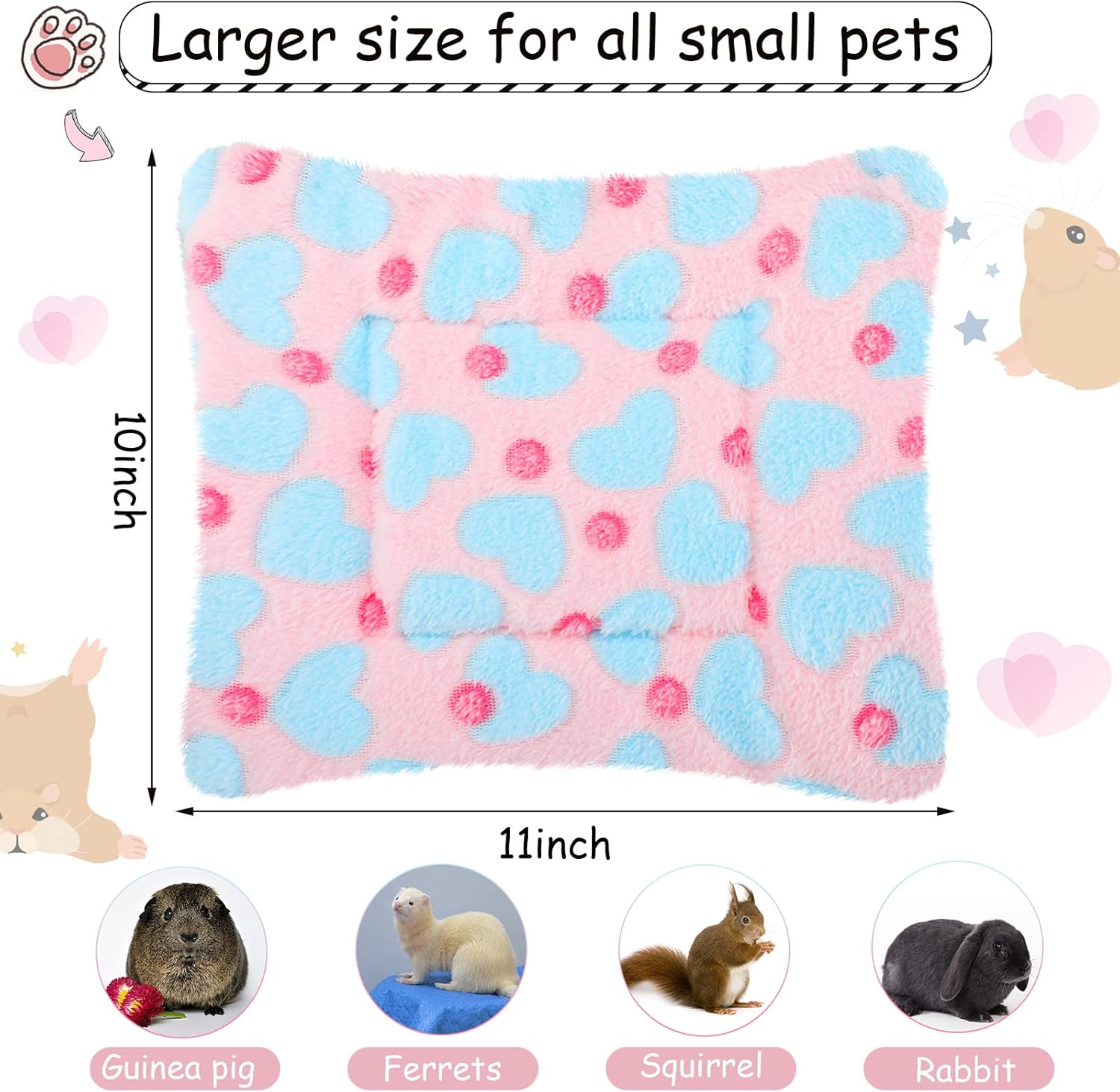 Jetec 4 Pcs Guinea Pig Bed Mat 11 x 10 Bunny Beds for Rabbits Indoor Washable Small Animal Bed Plush Sleeping Pad for Rat Hedgehog Sugar Glider Chinchilla Squirrel Dogs Cats Ferrets Hamster