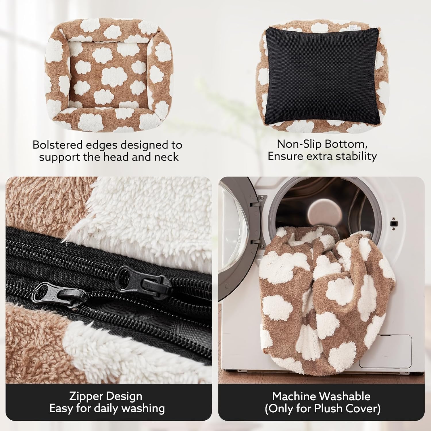 JOEJOY Small Dog Bed for Small Dogs, Rectangle Washable Orthopedic Dog Bed with Removable Zipper Cover, Cute Soft Calming Puppy Pet Bed with Jacquard Shaggy Plush  Non Skid Bottom