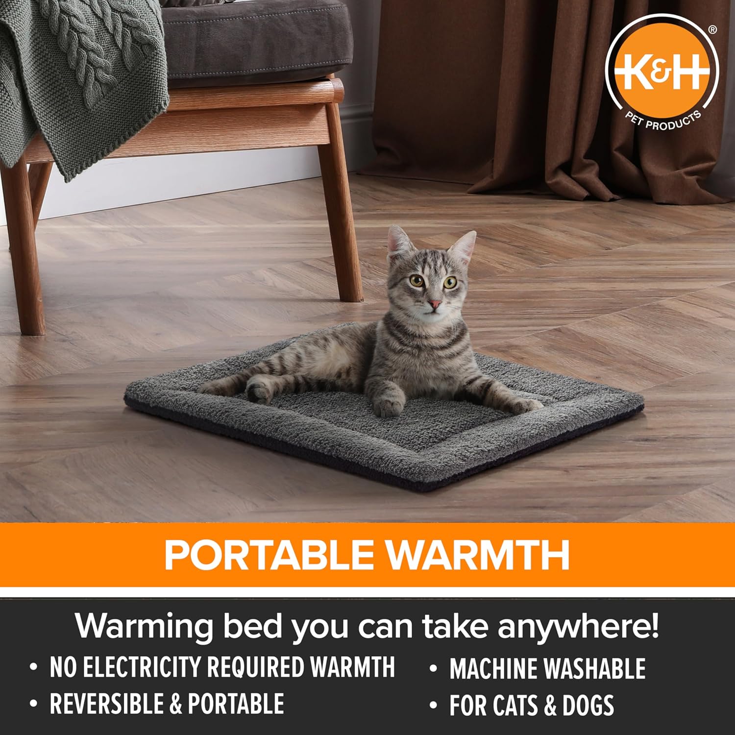 KH PET PRODUCTS Self-Warming Cat Bed Pad, Self Heating Pad for Outdoor Cat Houses, Warming Mat for Indoor Pet Beds  Furniture, Reversible Blanket, Washable - Small 21 X 17in Oatmeal/Chocolate