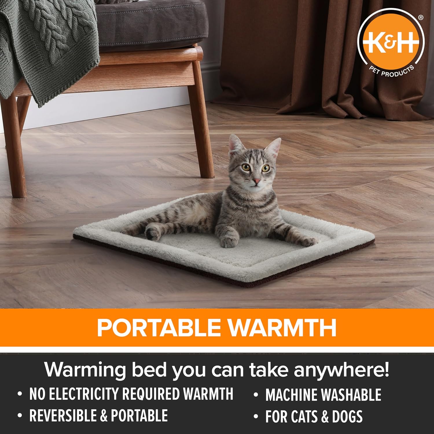 KH PET PRODUCTS Self-Warming Cat Bed Pad, Self Heating Pad for Outdoor Cat Houses, Warming Mat for Indoor Pet Beds  Furniture, Reversible Blanket, Washable - Small 21 X 17in Oatmeal/Chocolate