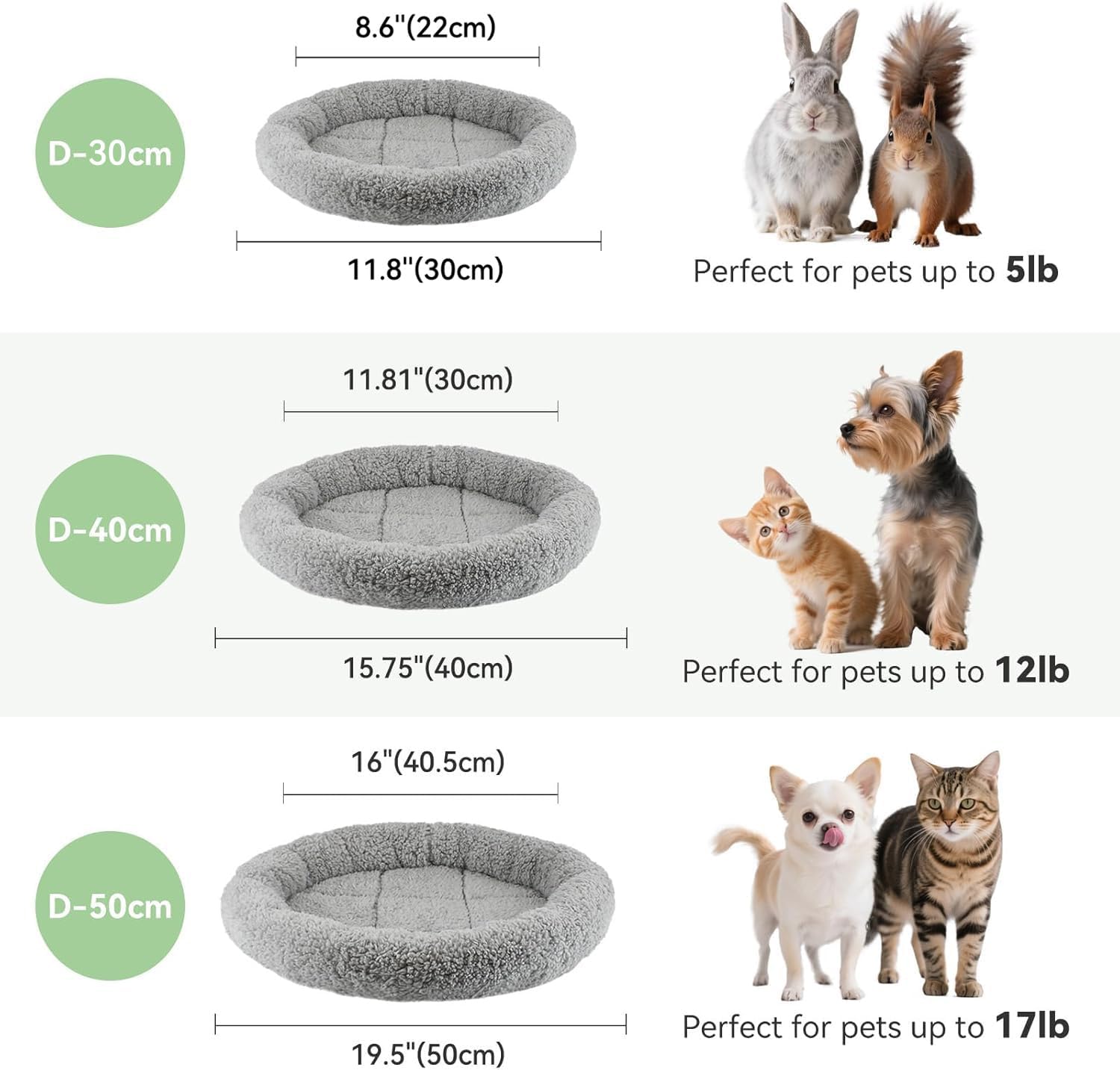 LESYPET Cat Bed for Indoor Cats, Small Pet Bed Curl Sleep Cushion with Raised Pillow Around, Non-Slip Bottom Washable Pet Beds Mat for Small Pets Rabbit Hamsters, Round Diameter 15.7