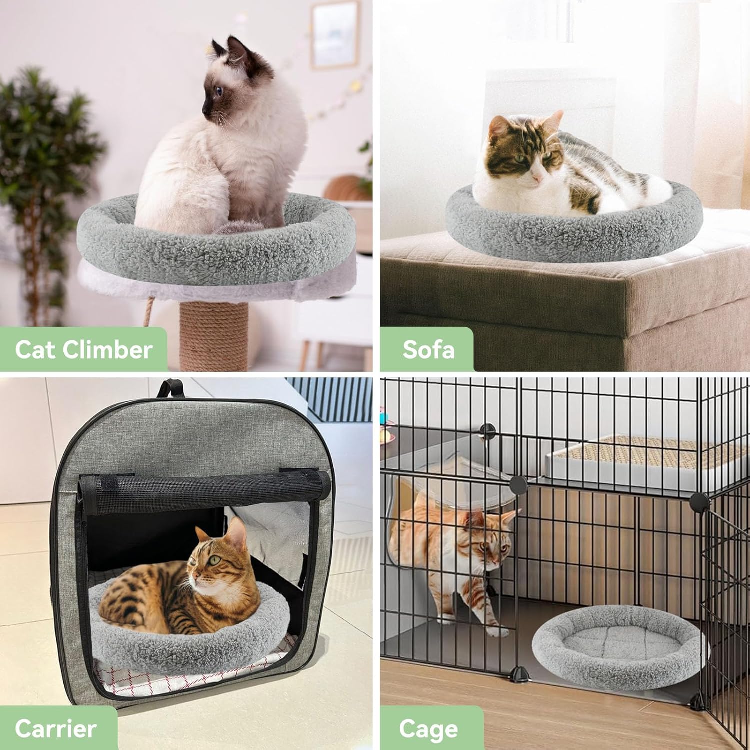 LESYPET Cat Bed for Indoor Cats, Small Pet Bed Curl Sleep Cushion with Raised Pillow Around, Non-Slip Bottom Washable Pet Beds Mat for Small Pets Rabbit Hamsters, Round Diameter 15.7
