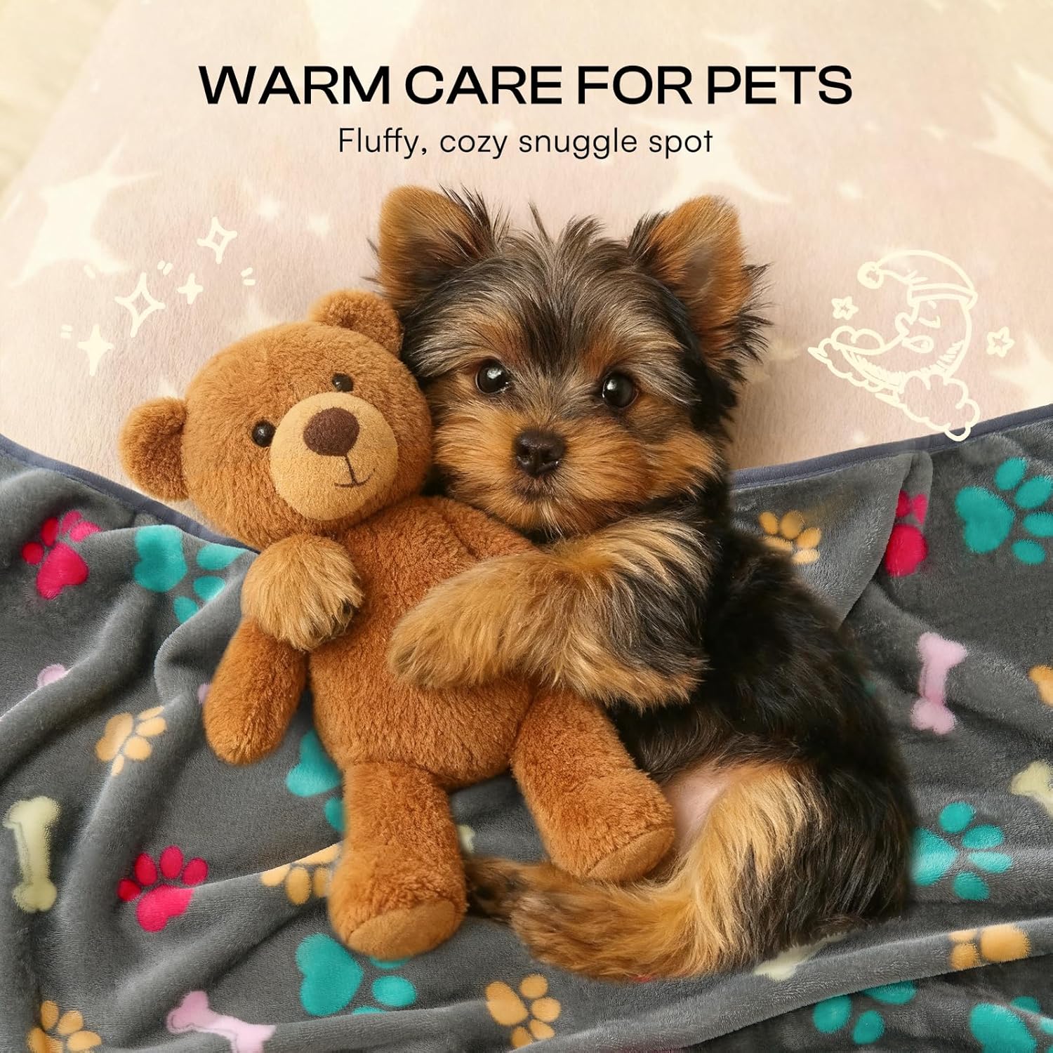 Luciphia 1 Pack 3 Blankets Fluffy Premium Fleece Pet Blanket Flannel Paw Printed Throw for Dog Cat(Small 23x16, Grey/Brown/Blue)