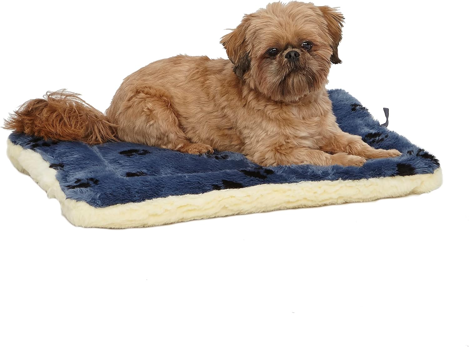 MidWest Homes for Pets XXS QuietTime Reversible Paw Print Pet Bed, Soft Faux Fur  Fleece 18-Inch Crate Mat for Small Dogs  Cats, Machine Washable, Blue and Cream