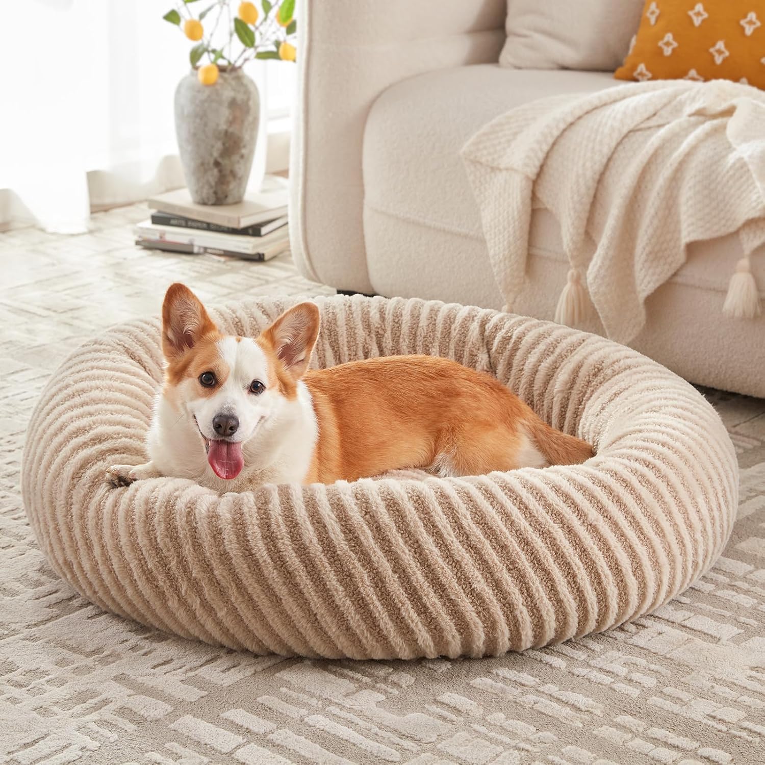 MIXJOY Dog Beds for Small Dogs, Washable Dog Bed with Removable Cover, Small Cat Bed for Indoor Cats, Calming Soft Dount Pet Beds with Anti Slip Bottom, Cute Puppy Beds, 23x23x8, Beige MIXJOY Dog Beds for Small Dogs, Washable Dog Bed with Removable Cover, Small Cat Bed for Indoor Cats, Calming Soft Dount Pet Beds with Anti Slip Bottom, Cute Puppy Beds, 23x23x8, Beige
