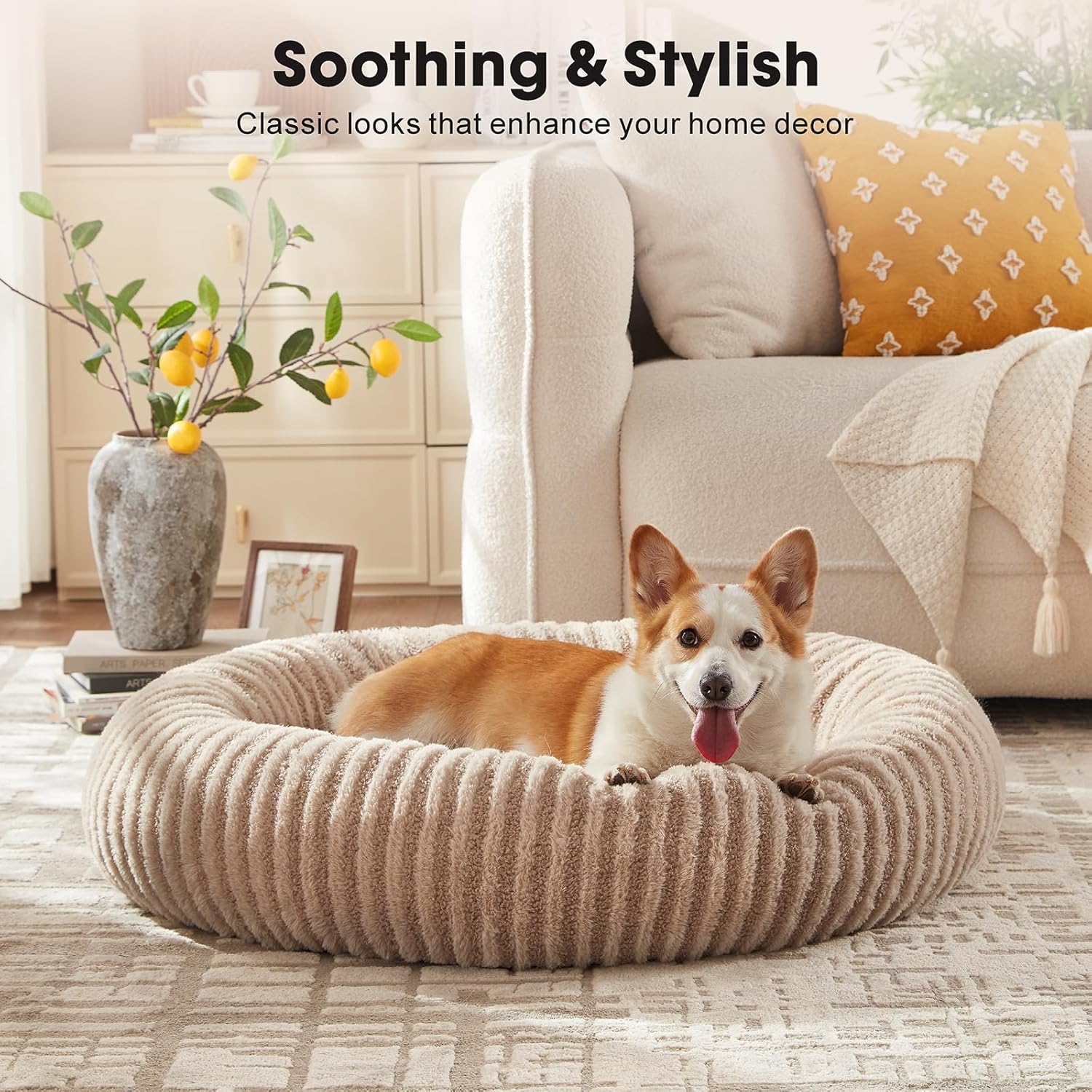 MIXJOY Dog Beds for Small Dogs, Washable Dog Bed with Removable Cover, Small Cat Bed for Indoor Cats, Calming Soft Dount Pet Beds with Anti Slip Bottom, Cute Puppy Beds, 23x23x8, Beige MIXJOY Dog Beds for Small Dogs, Washable Dog Bed with Removable Cover, Small Cat Bed for Indoor Cats, Calming Soft Dount Pet Beds with Anti Slip Bottom, Cute Puppy Beds, 23x23x8, Beige