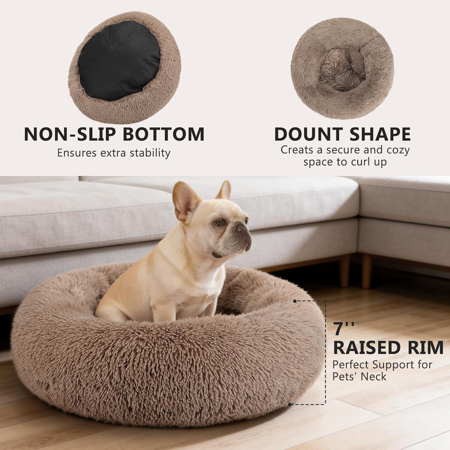 MIXJOY Orthopedic Dog Bed Comfortable Donut Cuddler Round Pet Beds Ultra Soft Washable Dog and Cat Cushion (20/23/30) (23, Brown)