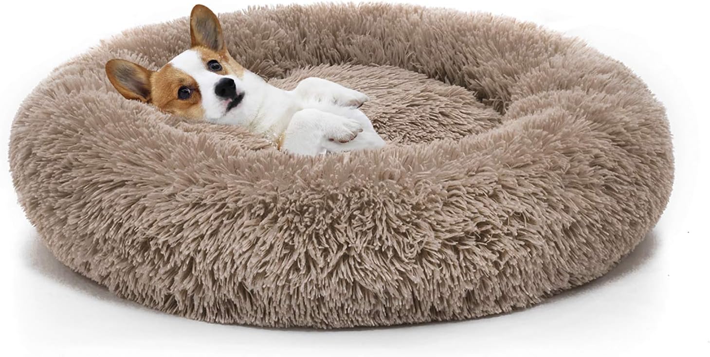 MIXJOY Orthopedic Dog Bed Comfortable Donut Cuddler Round Pet Beds Ultra Soft Washable Dog and Cat Cushion (20/23/30) (23, Brown)