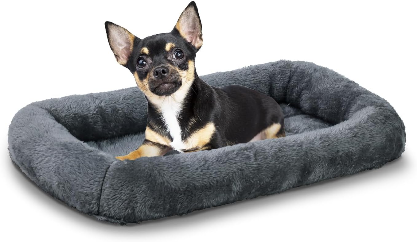 Patas Lague Bolster Dog Bed for Extra Small Dogs 16x12, Soft Warm Foam Pet Sofa Bed, Machine Washable Pet Cat Crate Mat for Toy Breeds, Dark Grey