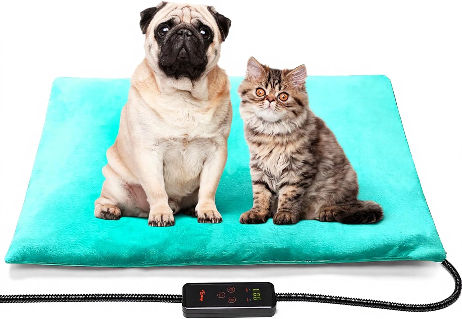 Toozey Small Pet Heating Pad, 6 Adjustable Temperature Dog Cat Heating Pad with Timer, Waterproof Heated Cat Bed with Chew Resistant Cord, Indoor Electric Pet Heated Mat 18x16in