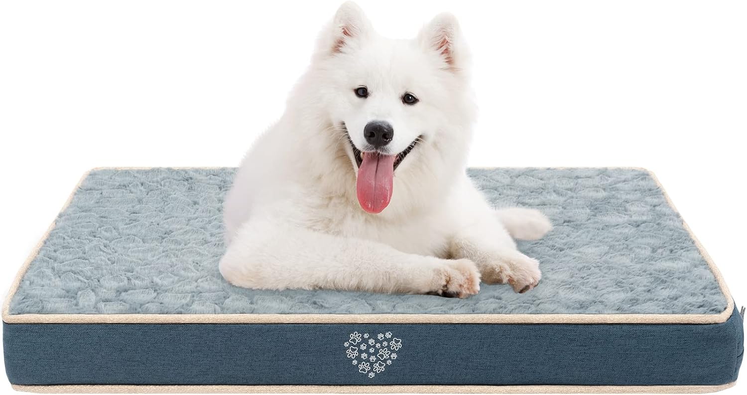 VANKEAN Dog Bed Soft Crate Pad Mat Reversible Cool Warm, Washable Comfy Kennel Pad with Orthopedic Egg-Crate Foam for Small Medium Large Dogs, Water-Resistant Pet Bed, Gray/Dark Blue VANKEAN Dog Bed Soft Crate Pad Mat Reversible Cool Warm, Washable Comfy Kennel Pad with Orthopedic Egg-Crate Foam for Small Medium Large Dogs, Water-Resistant Pet Bed, Gray/Dark Blue