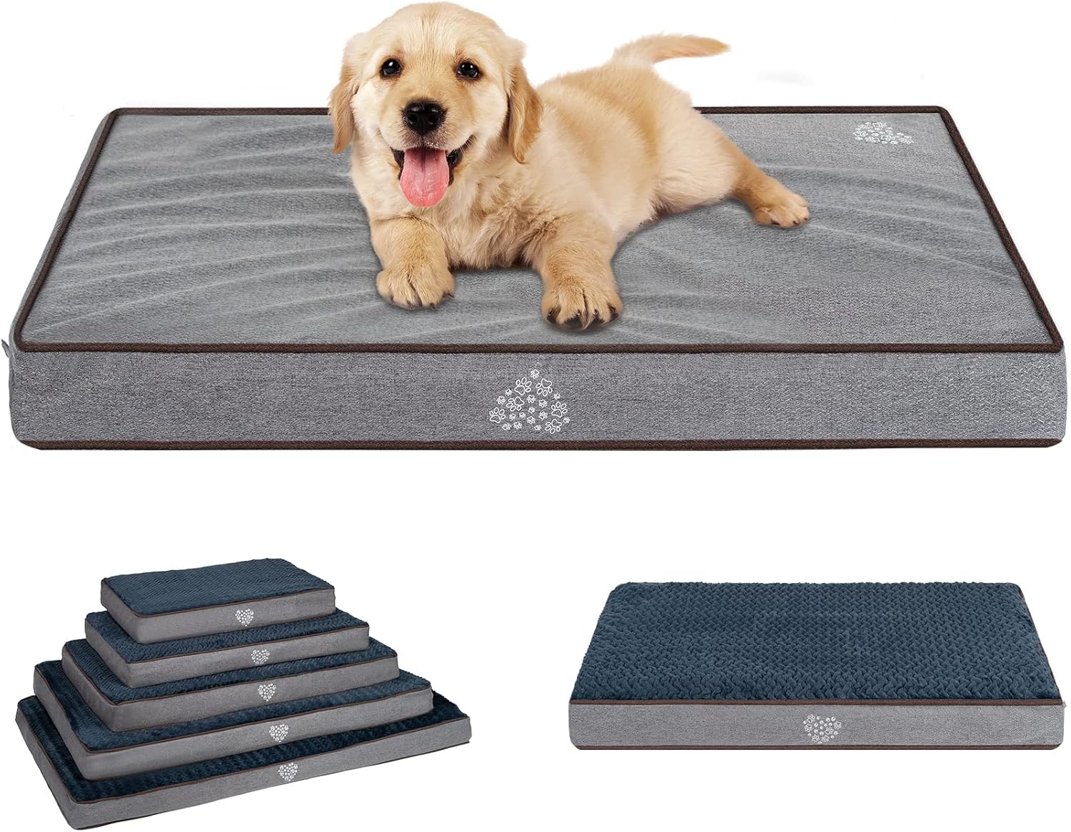 VANKEAN Dog Bed Soft Crate Pad Mat Reversible Cool Warm, Washable Comfy Kennel Pad with Orthopedic Egg-Crate Foam for Small Medium Large Dogs, Water-Resistant Pet Bed, Gray/Dark Blue VANKEAN Dog Bed Soft Crate Pad Mat Reversible Cool Warm, Washable Comfy Kennel Pad with Orthopedic Egg-Crate Foam for Small Medium Large Dogs, Water-Resistant Pet Bed, Gray/Dark Blue