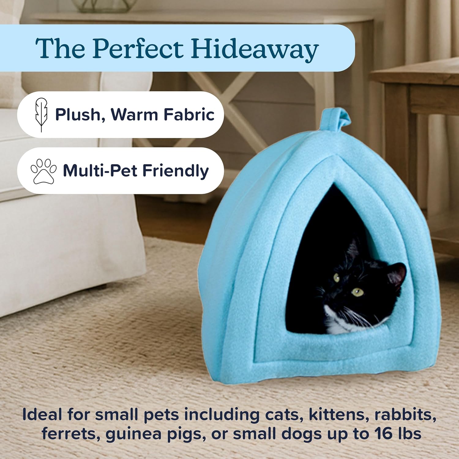 Cat House - Indoor Bed with Removable Foam Cushion - Pet Tent for Puppies, Rabbits, Guinea Pigs, Hedgehogs, and Other Small Animals by PETMAKER